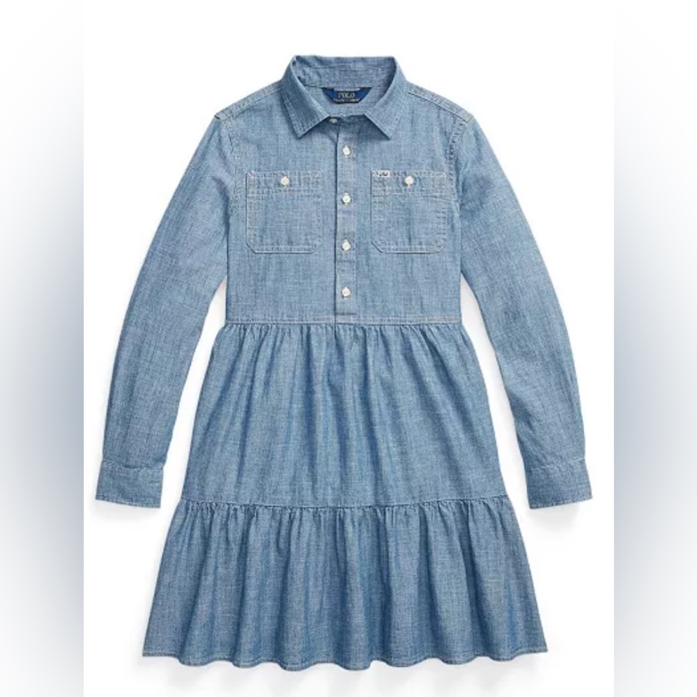 POLO RALPH LAUREN Girls
Cotton Tiered Shirt Dress- Size 12